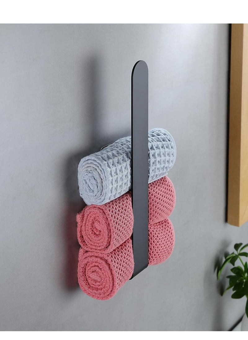 Yoawllty - 2 Packs Towel Bar Holder, Bathroom Towel Hanger, Self Adhesive Towel Rack for Cupboards Over Cabinet Door, Bathroom, Kitchen on Wall(Black) - Image 1