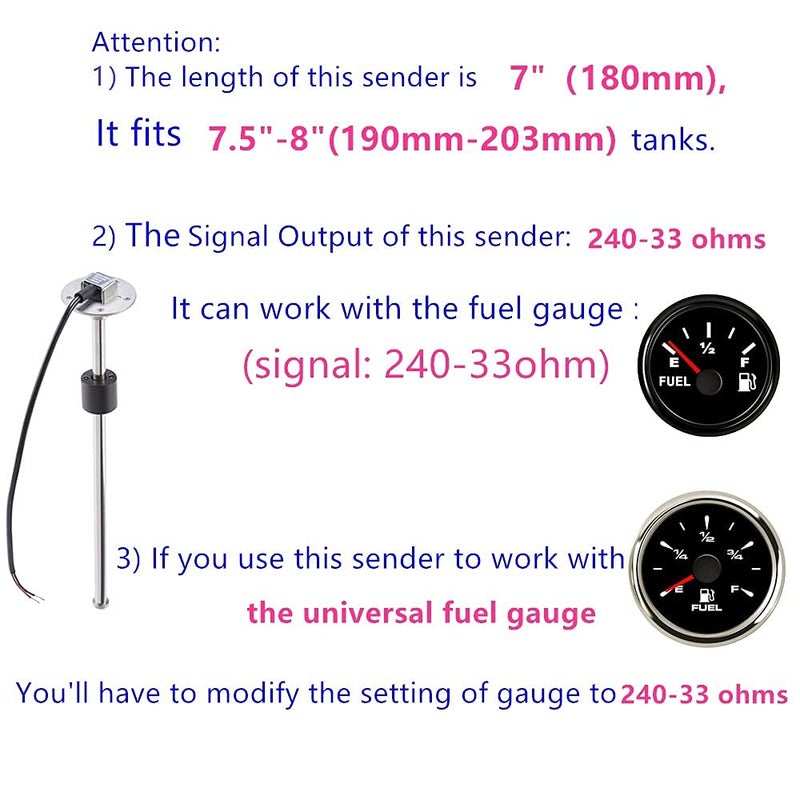 100Tech Stainless Steel Fuel Sending Unit for Marine, RV, Truck - 240-33 Ohms, 7" - Image 5