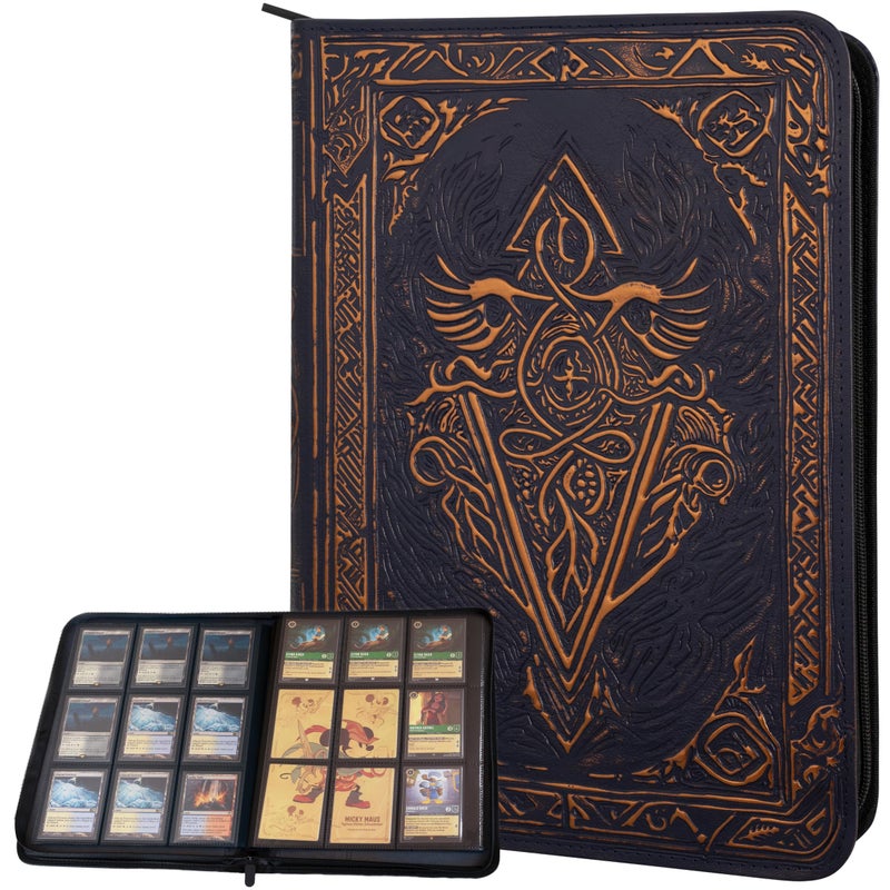lynx Trading Card Binder 9 Pocket Album w Zipper 360 Side Loading Folder for TCG 3D PU Leather For MTG Disney Lorcana Trading Card Game Magic The Gathering Pokemon Book Accessories Gift Blue - Image 2