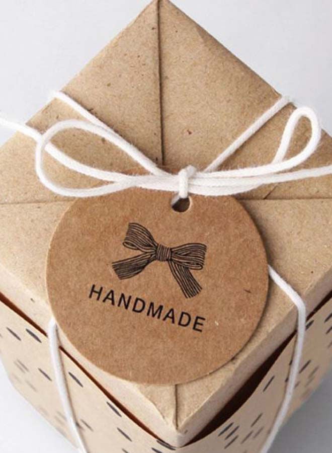 NIBEMINENT 100-Piece Handmade Kraft Paper Hang Round Gift Tags Set Brown/Black - Image 2