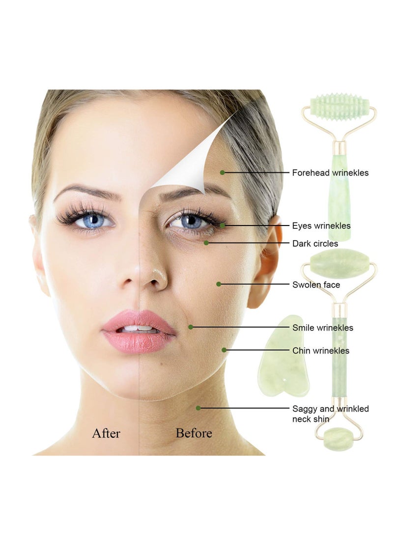 Excefore Jade Roller Eyes Facial Massage Kit Skin Roller, including 1Pc Double Head Jade Roller, 1Pc Single Head Jade Roller, 1Pc Gua Sha Tool, 2Pcs Face Mask Brush - Image 3