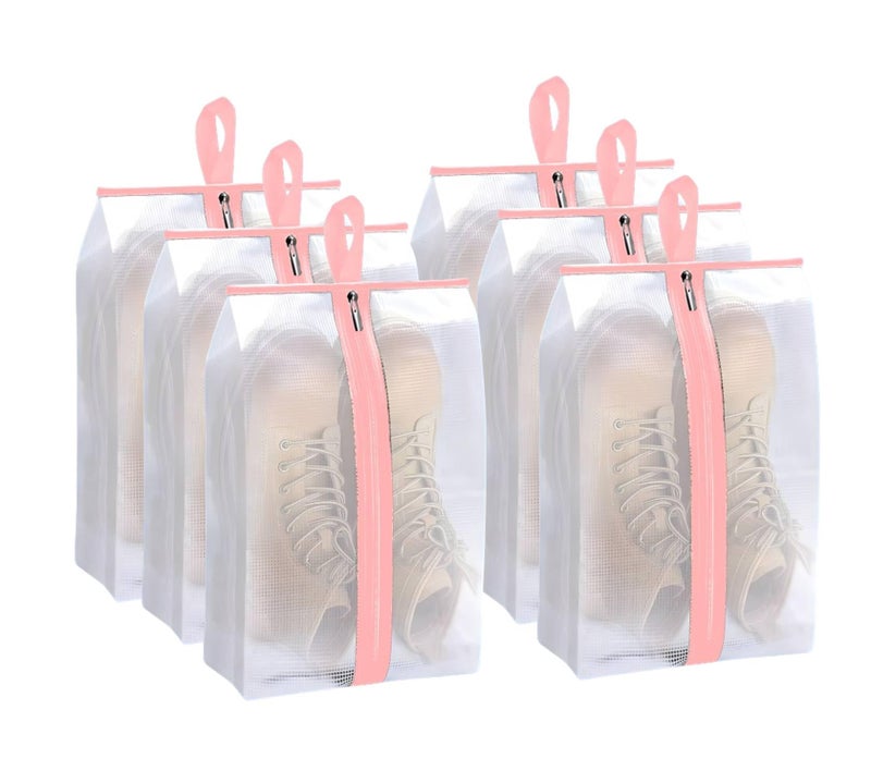 Lify Travel Shoe Bag with Handle and Zipper Closure for Travel and Home Use as Soccer Shoe Bag - Waterproof, Dustproof, Transparent- 6 Piece Pack (Baby Pink (6Pcs)) - Image 1