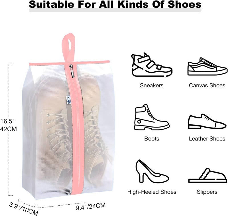 Lify Travel Shoe Bag with Handle and Zipper Closure for Travel and Home Use as Soccer Shoe Bag - Waterproof, Dustproof, Transparent- 6 Piece Pack (Baby Pink (6Pcs)) - Image 2