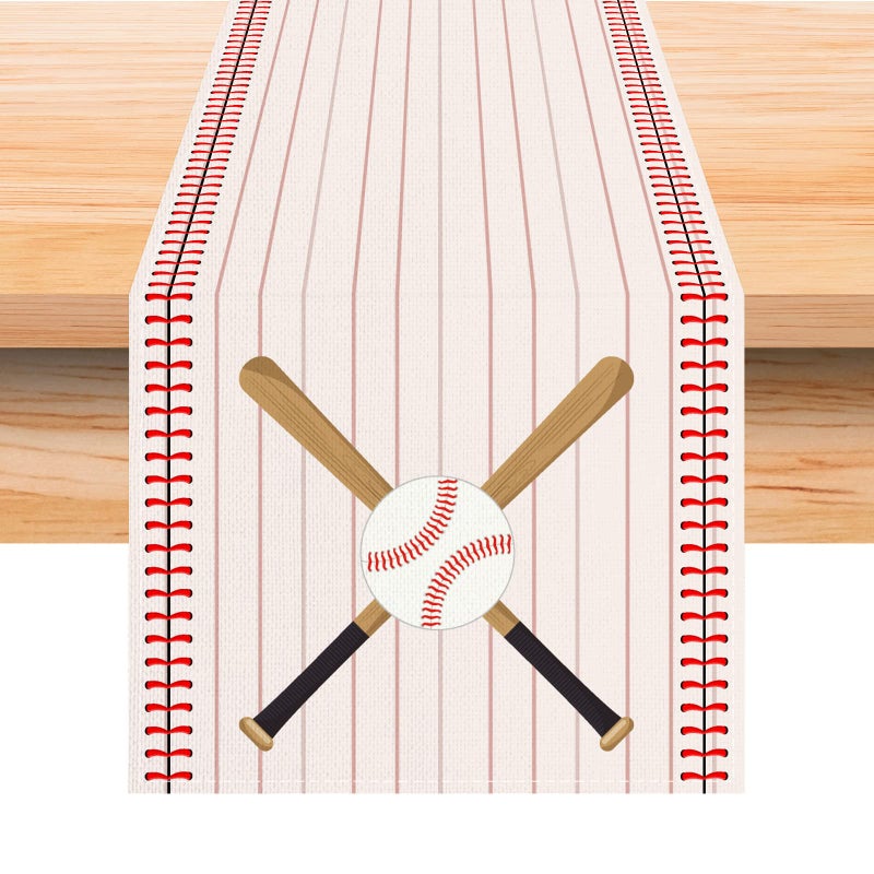 Linen 13x72 Baseball Table Runner Baseball Table Decor Baseball Themed Birthday Party Babay Shower Decoration and Supplies for Table