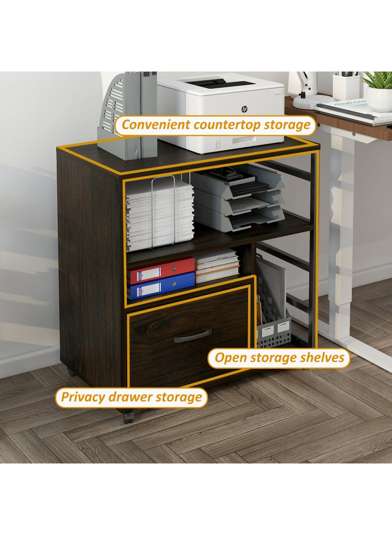 YY-ريشير خزانة ملفات مكتبية متنقلة، خزانة ملفات مزودة بعجلات قابلة للقفل، وأدراج ورفوف، منظم مساحة أثاث مكتبي للطابعة والملفات - Image 2