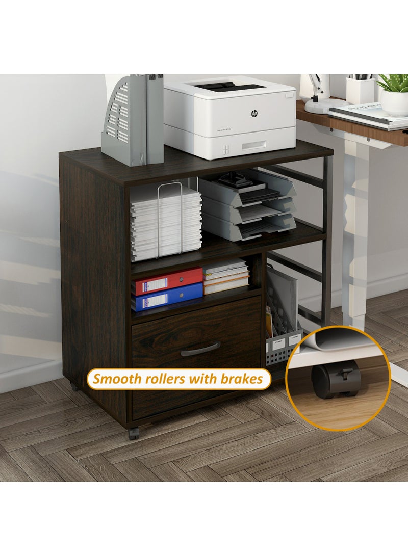 YY-ريشير خزانة ملفات مكتبية متنقلة، خزانة ملفات مزودة بعجلات قابلة للقفل، وأدراج ورفوف، منظم مساحة أثاث مكتبي للطابعة والملفات - Image 3