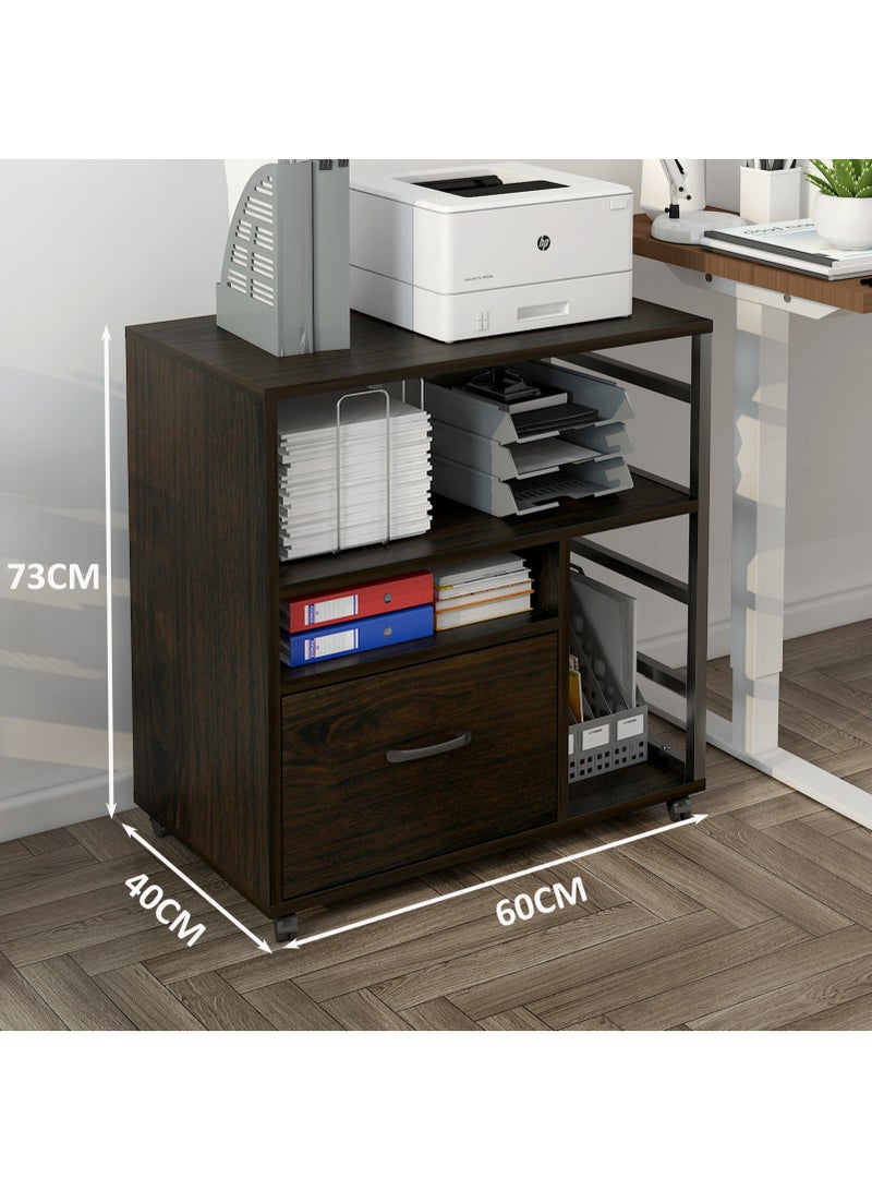 YY-ريشير خزانة ملفات مكتبية متنقلة، خزانة ملفات مزودة بعجلات قابلة للقفل، وأدراج ورفوف، منظم مساحة أثاث مكتبي للطابعة والملفات - Image 4