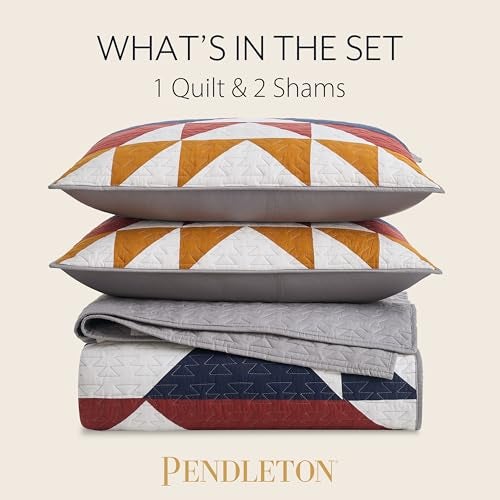 Pendleton Explorer Full/Queen Quilt Bedding Set with 2 Shams Premium Cotton Lightweight Quilted Bedspread Coverlet for Bed Rustic Home Decor Machine Washable, 90-inch x 92-inch, Blue Grey Multicolor - Image 3