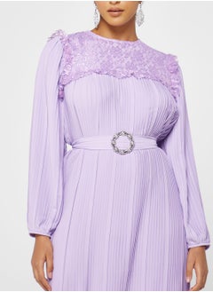 Khizana Pleat Dress With Embellished Belt Buckle  - Image 3