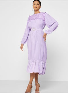 Khizana Pleat Dress With Embellished Belt Buckle  - Image 4