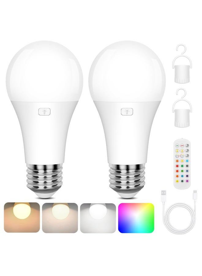 Yochoice Rechargeable Battery Operated A19 Light Bulb with Remote Control 2 Packs, Dimmable Detachable LED Bulb with 15 Colors Selectable & 3 Timer, Wireless Puck Light Bulb for Wall Sconce, Non-Hardwired - Image 1