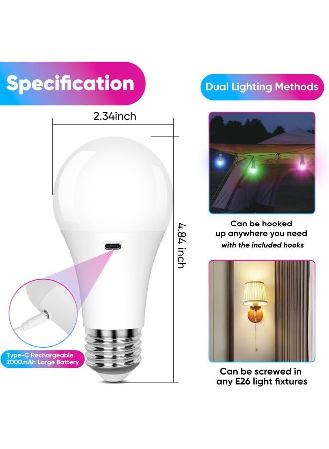 Yochoice Rechargeable Battery Operated A19 Light Bulb with Remote Control 2 Packs, Dimmable Detachable LED Bulb with 15 Colors Selectable & 3 Timer, Wireless Puck Light Bulb for Wall Sconce, Non-Hardwired - Image 5
