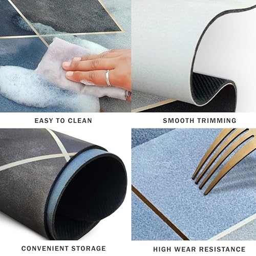 Yellow Weaves Rubber 2 Pcs Anti Slip Water Soaking Rectangular Floor Mat, Water Absorbent Non Slip Bath Mat, Quick Dry Mat for Bathroom, Door Mat for Home, Kitchen, Office, Kitchen - Geometric Blue - Image 4
