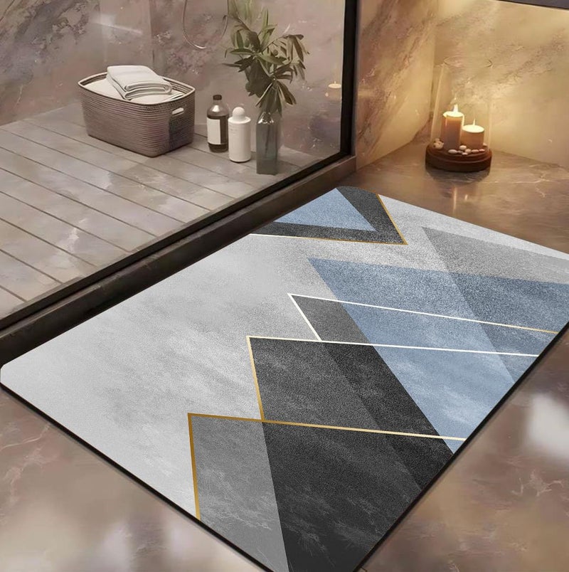 Yellow Weaves Rubber 2 Pcs Anti Slip Water Soaking Rectangular Floor Mat, Water Absorbent Non Slip Bath Mat, Quick Dry Mat for Bathroom, Door Mat for Home, Kitchen, Office, Kitchen - Geometric Blue - Image 1
