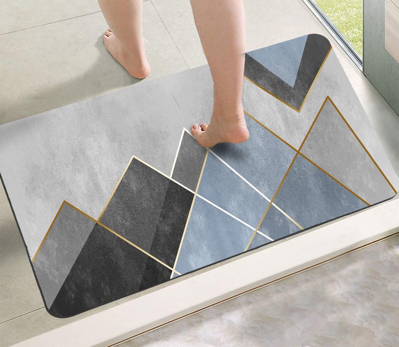 Yellow Weaves Rubber 2 Pcs Anti Slip Water Soaking Rectangular Floor Mat, Water Absorbent Non Slip Bath Mat, Quick Dry Mat for Bathroom, Door Mat for Home, Kitchen, Office, Kitchen - Geometric Blue - Image 2