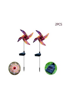 Generic 2pcs 30" Solar Wind Spinner Garden Stake Pinwheels Easy Spinning Kinetic Wind Spinner Metal Stake with 8 Lighting Modes 4 Color Changing Garden Wind Catcher for Garden Lawn Decor  - Image 1