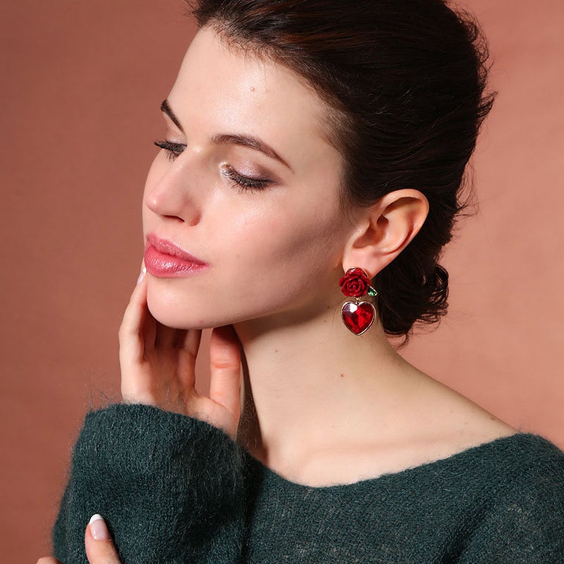 4 Pairs of Love Heart Shape Earrings Fashion Flower Ear Party Ear Jewelry - Image 4