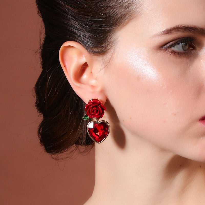 4 Pairs of Love Heart Shape Earrings Fashion Flower Ear Party Ear Jewelry - Image 3