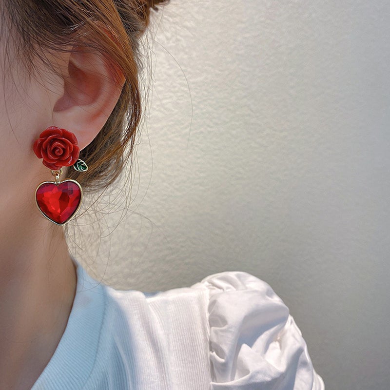 4 Pairs of Love Heart Shape Earrings Fashion Flower Ear Party Ear Jewelry - Image 2