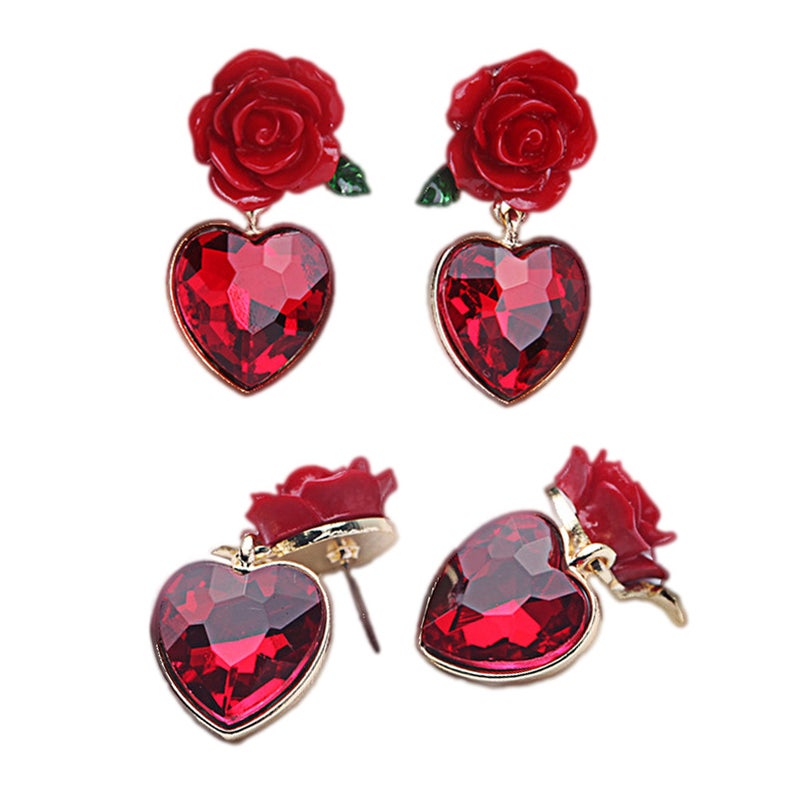4 Pairs of Love Heart Shape Earrings Fashion Flower Ear Party Ear Jewelry - Image 1