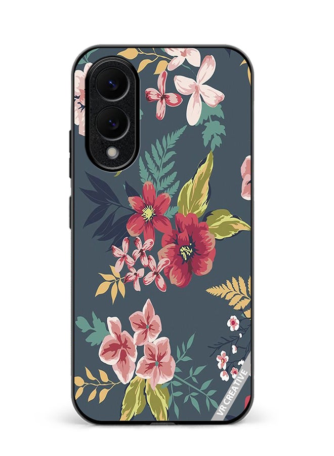VR CREATIVE Protective Case Cover For Samsung Galaxy S25 Edge Gray Flower Design Multicolour