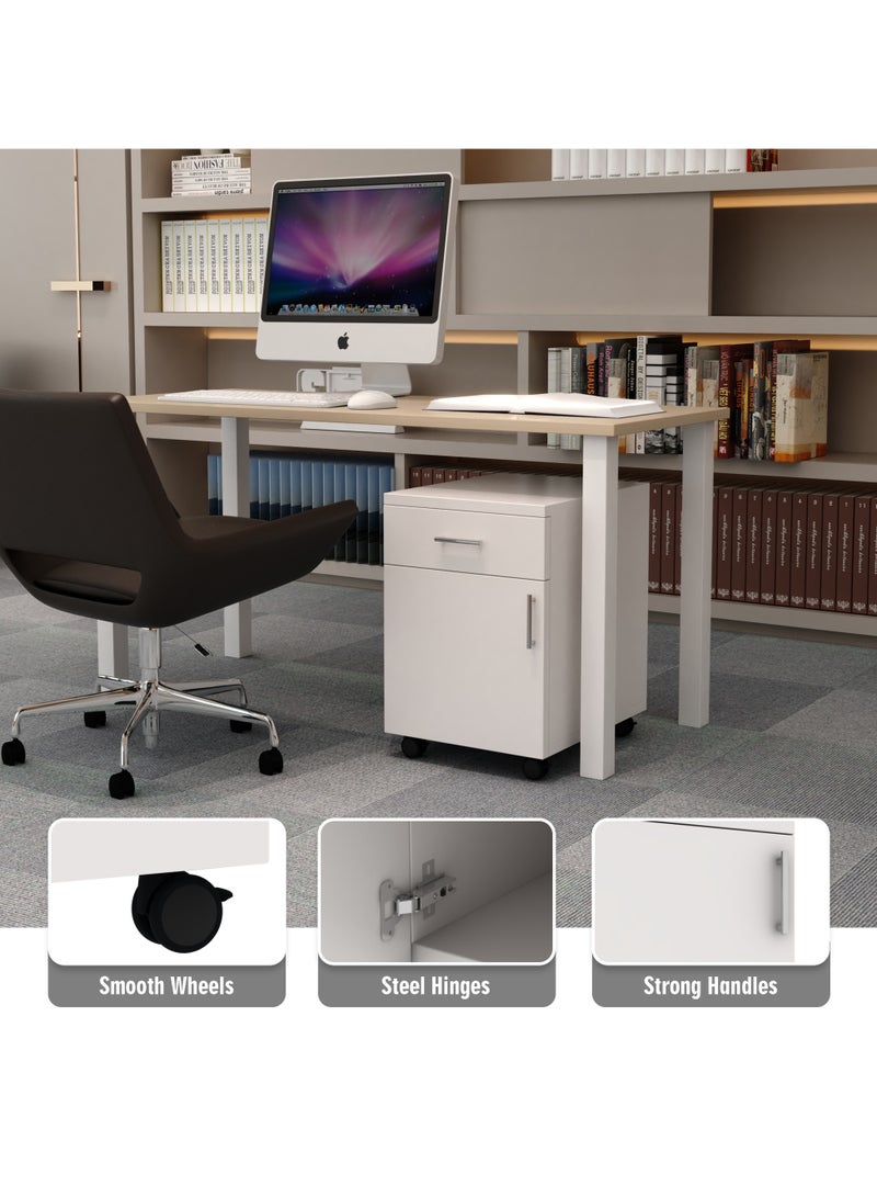 RIGID One Drawer & One Filing Cabinet Mobile Pedestal Storage Unit Beige 56x40x50cm  - Image 3