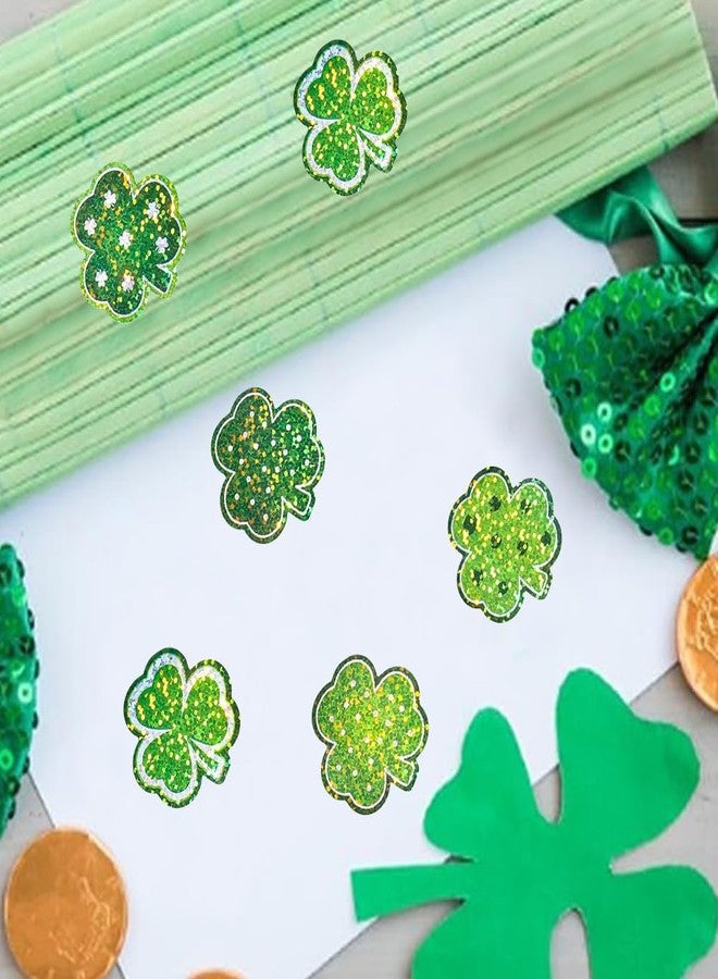 RUPOFUZA 500Pcs St. Patrick's Day Stickers 1in Laser Green Shamrock Clover Stickers Roll 3 Colors Holographic Self-Adhesive Waterproof Irish Sticker Decor for Scrapbook Journal Envelopes Decorations - Image 3