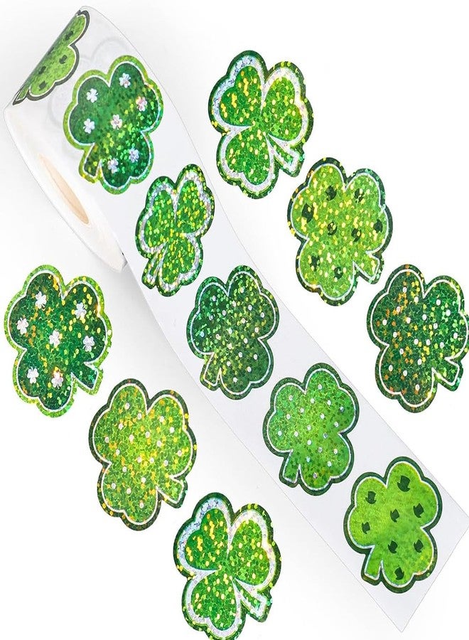 RUPOFUZA 500Pcs St. Patrick's Day Stickers 1in Laser Green Shamrock Clover Stickers Roll 3 Colors Holographic Self-Adhesive Waterproof Irish Sticker Decor for Scrapbook Journal Envelopes Decorations - Image 1