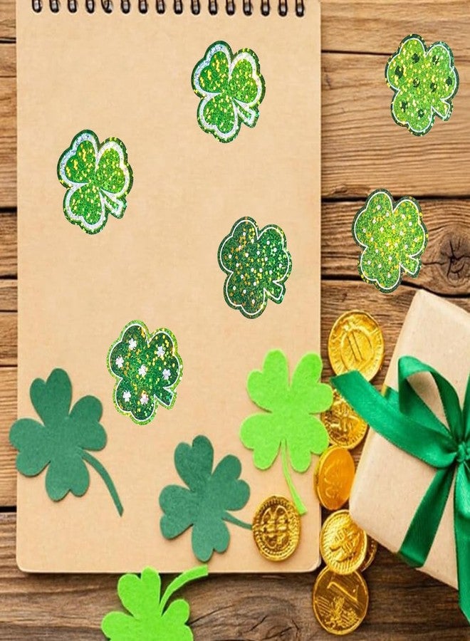 RUPOFUZA 500Pcs St. Patrick's Day Stickers 1in Laser Green Shamrock Clover Stickers Roll 3 Colors Holographic Self-Adhesive Waterproof Irish Sticker Decor for Scrapbook Journal Envelopes Decorations - Image 4