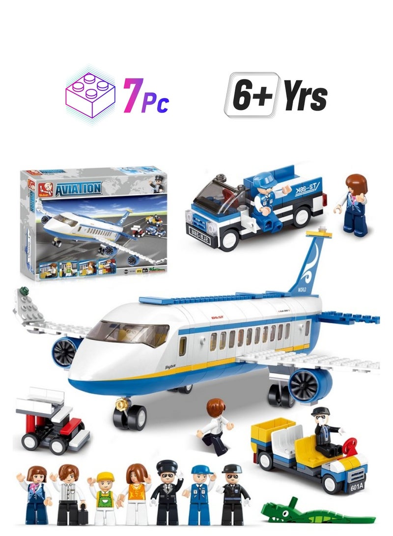 Sluban City Passenger Airplane Building Set, 4 In 1 Stem Toy With A Large Airplane, Passenger Bus, Luggage Truck, Container Loader, And 7 Minifigures, Compatible With Lego Plane, Airport Gift For Boy 6+ - Image 1