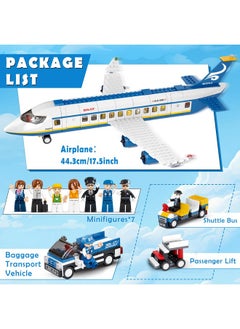 Sluban City Passenger Airplane Building Set, 4 In 1 Stem Toy With A Large Airplane, Passenger Bus, Luggage Truck, Container Loader, And 7 Minifigures, Compatible With Lego Plane, Airport Gift For Boy 6+  - Image 5