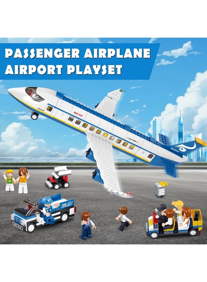 Sluban City Passenger Airplane Building Set, 4 In 1 Stem Toy With A Large Airplane, Passenger Bus, Luggage Truck, Container Loader, And 7 Minifigures, Compatible With Lego Plane, Airport Gift For Boy 6+ - Image 3