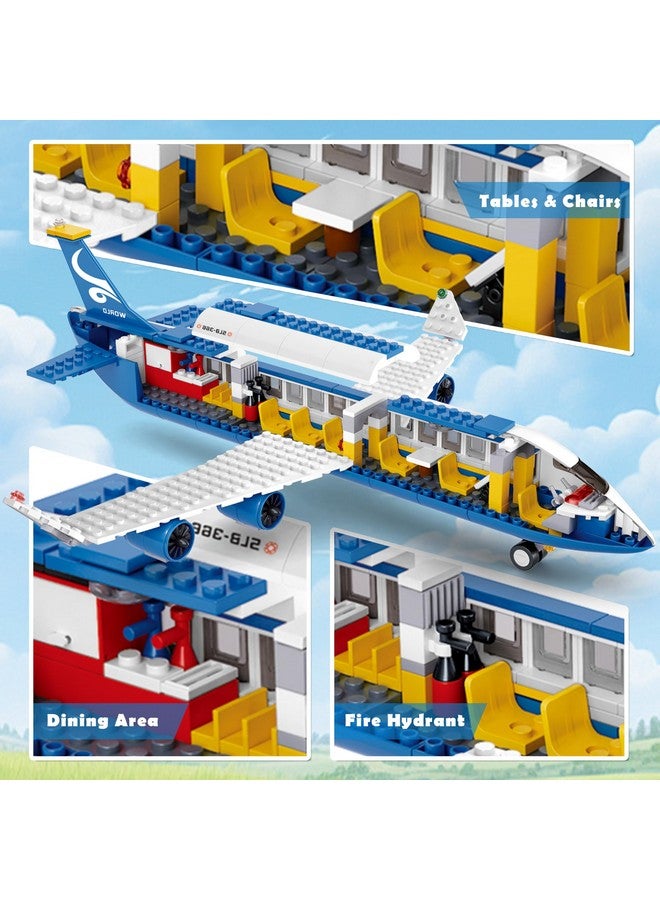 Sluban City Passenger Airplane Building Set, 4 In 1 Stem Toy With A Large Airplane, Passenger Bus, Luggage Truck, Container Loader, And 7 Minifigures, Compatible With Lego Plane, Airport Gift For Boy 6+ - Image 2