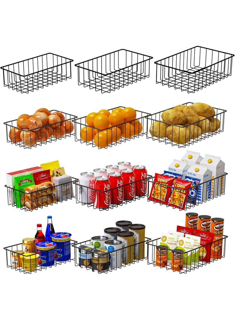 Happy Home 6 Pack Wire Storage Baskets for Organization – Metal Pantry, Kitchen, Cabinet, and Bathroom Storage Bins – Each Basket 29 × 18 cm – Durable Matte Black Wire Baskets Resistant to Rust and Fading – Versatile Storage for Snacks, Fruits, Vegetables, Canned Goods, Bottles, Baked Goods, Towels, Cosmetics, Shampoo, and Bath Salts – Sleek, Practical, and Stylish Design - Image 1