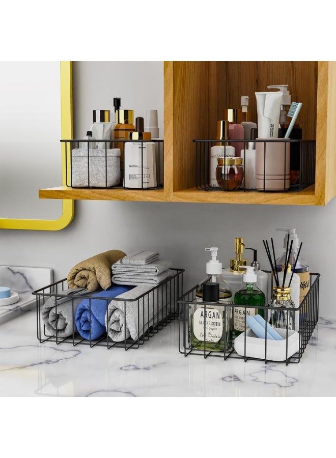 Happy Home 6 Pack Wire Storage Baskets for Organization – Metal Pantry, Kitchen, Cabinet, and Bathroom Storage Bins – Each Basket 29 × 18 cm – Durable Matte Black Wire Baskets Resistant to Rust and Fading – Versatile Storage for Snacks, Fruits, Vegetables, Canned Goods, Bottles, Baked Goods, Towels, Cosmetics, Shampoo, and Bath Salts – Sleek, Practical, and Stylish Design - Image 5