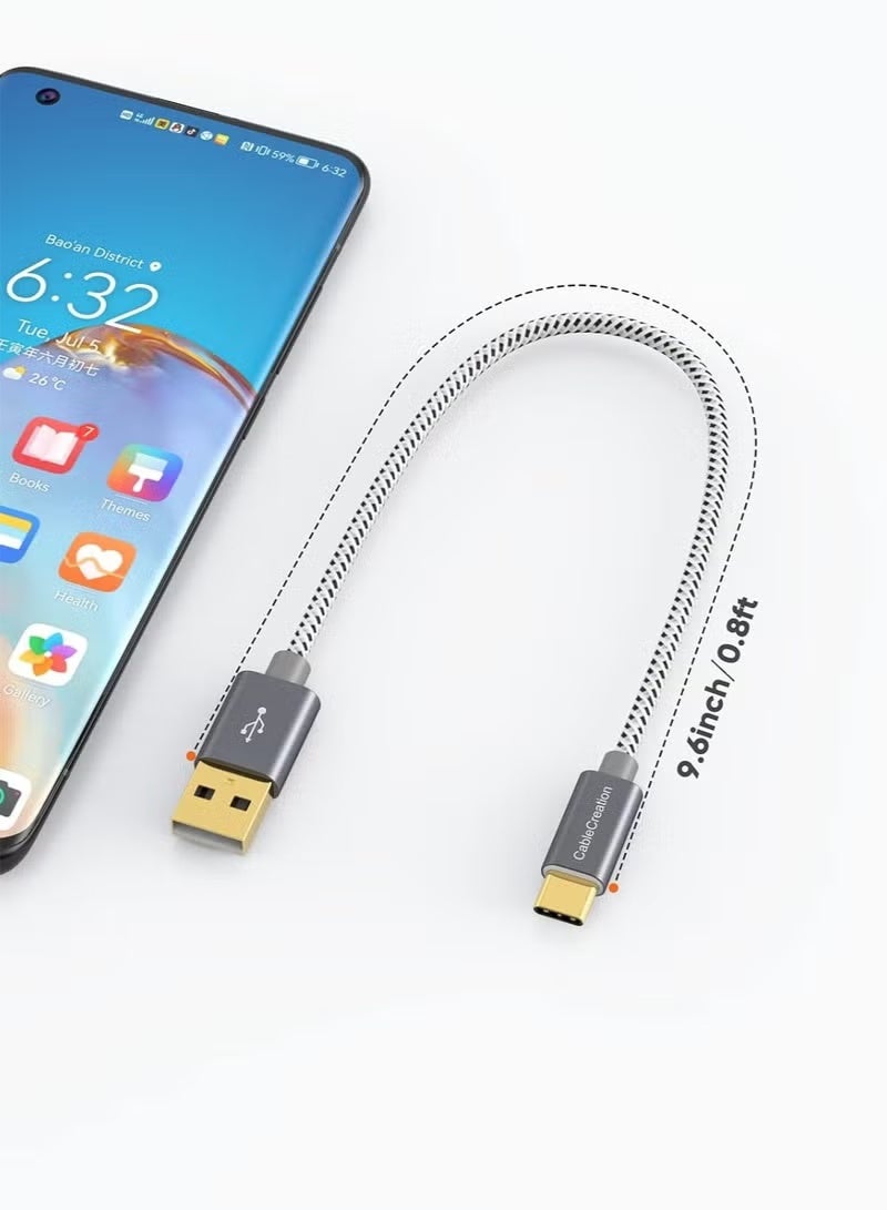 كابل كرييشن كابل USB C قصير بطول 0.8 قدم، كابل USB C إلى USB A قصير متين، شحن سريع 3 أمبير، بيانات 480 ميجابت في الثانية، USB A إلى USB C لبنك الطاقة، iPad Pro، iPad Mini، Galaxy S22 Ultra Pixel وما إلى ذلك، رمادي 25 سم - Image 5