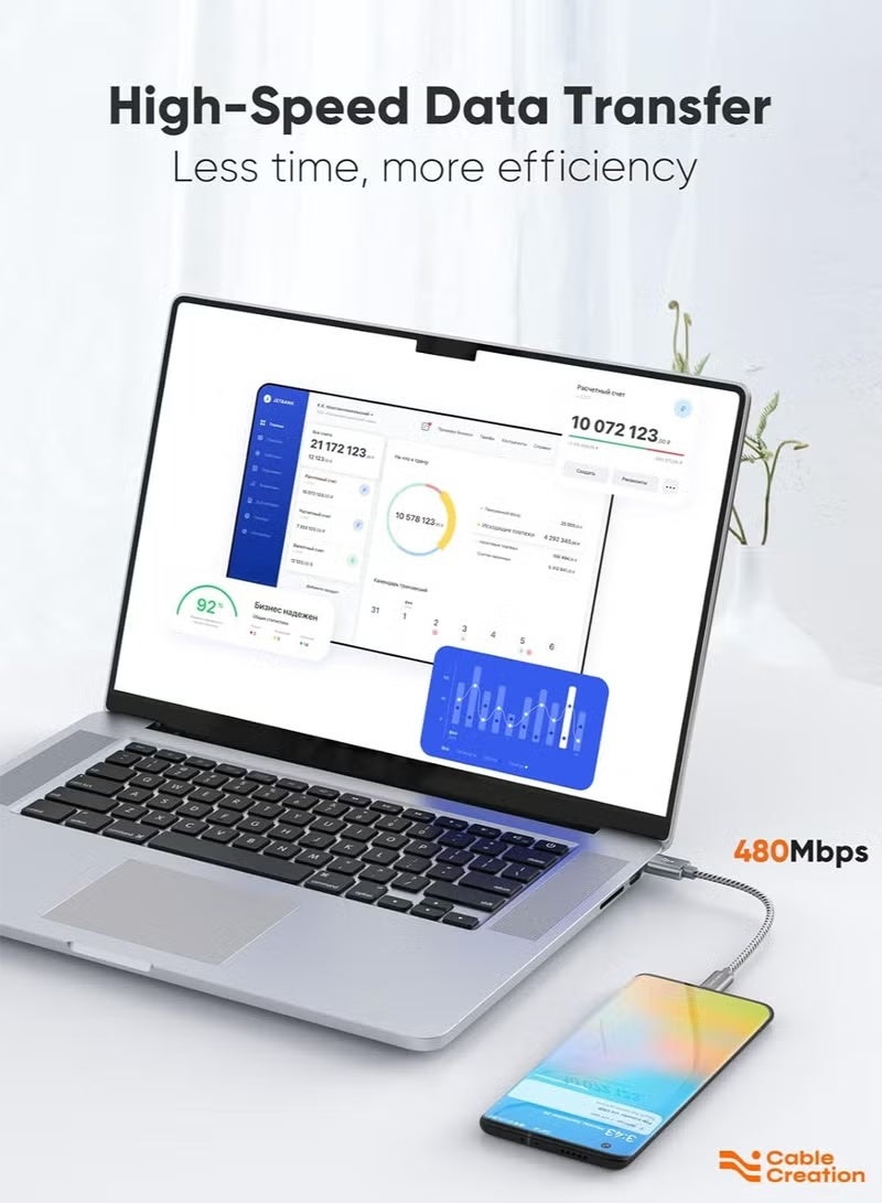 كابل كرييشن كابل USB C قصير بطول 0.8 قدم، كابل USB C إلى USB A قصير متين، شحن سريع 3 أمبير، بيانات 480 ميجابت في الثانية، USB A إلى USB C لبنك الطاقة، iPad Pro، iPad Mini، Galaxy S22 Ultra Pixel وما إلى ذلك، رمادي 25 سم - Image 2