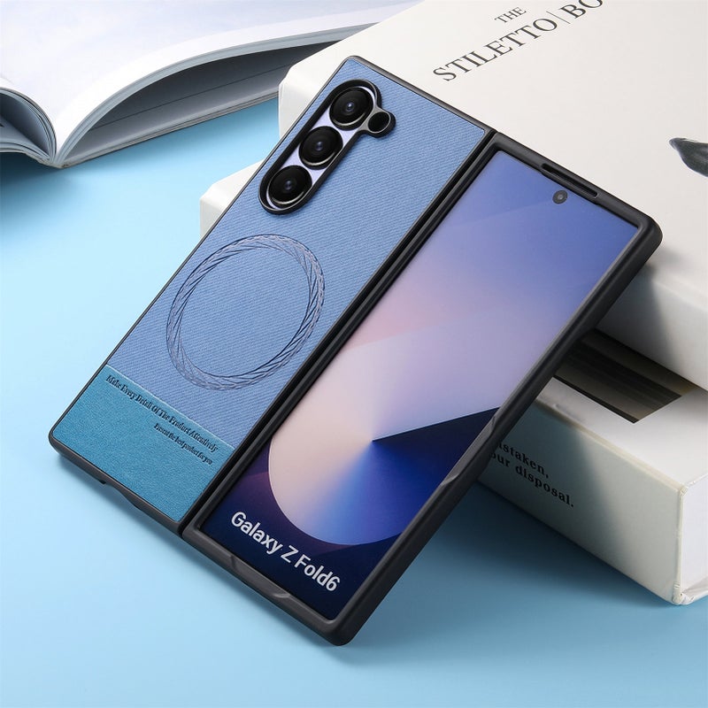 غطاء MagSafe بPC لـ Samsung Galaxy Z Fold 6 مع مغناطيس قوي وتغطية كاملة مع مقاوم للصدمات مع مقاوم للخدش مع حماية من السقوط باللون أزرق مغناطيسي للاستخدام الداخلي للرحلات اليومية - Image 1