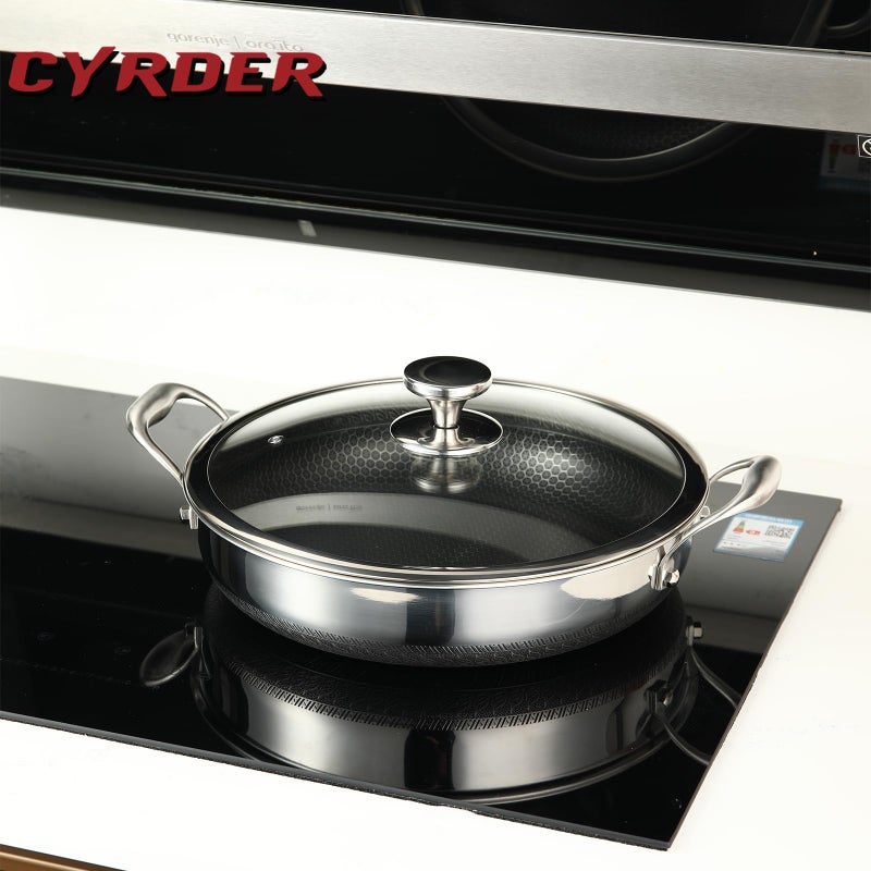 CYRDER Large Hybrid Nonstick Deep Frying Pan-13inch 316L Stainless Steel SautÃ© Pan and Lid, Two Handle Hold, PFOA Free, Dishwasher Oven Safe, Cookware to Stir fry/Toast/Roast/Bake/Stew, 7.2-Quart - Image 1
