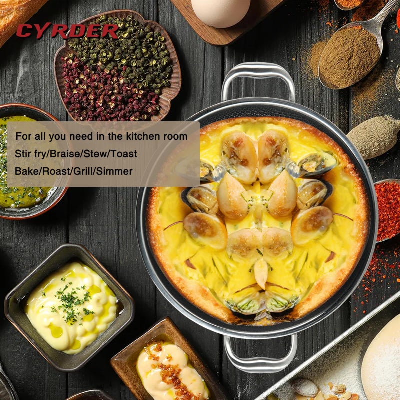 CYRDER Large Hybrid Nonstick Deep Frying Pan-13inch 316L Stainless Steel SautÃ© Pan and Lid, Two Handle Hold, PFOA Free, Dishwasher Oven Safe, Cookware to Stir fry/Toast/Roast/Bake/Stew, 7.2-Quart - Image 5