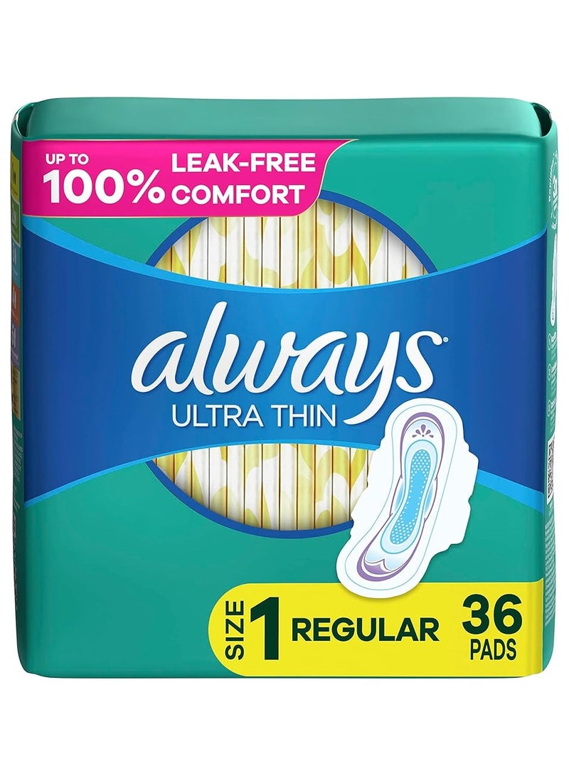 Always 36 Count Ultra Thin Feminine Pads – Size 1 Regular Absorbency, with Wings, Unscented!