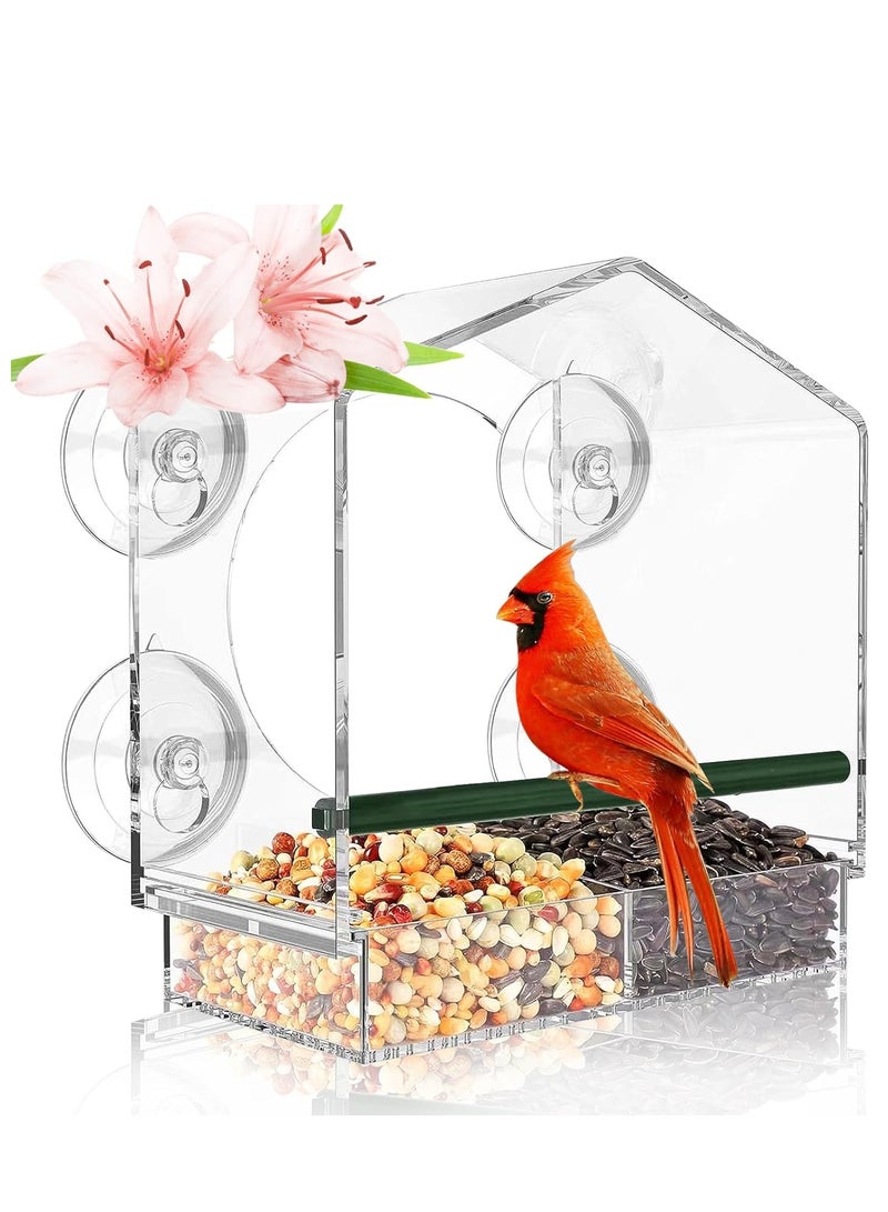 SYOSI Window Bird Feeders with Strong Suction Cups Clear Feeder for Outside House Removable Tray, Easy Clean and Fill, Tall Enough Larger Like Cardinal or Mocking - Image 1