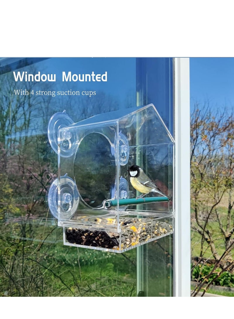 SYOSI Window Bird Feeders with Strong Suction Cups Clear Feeder for Outside House Removable Tray, Easy Clean and Fill, Tall Enough Larger Like Cardinal or Mocking - Image 2