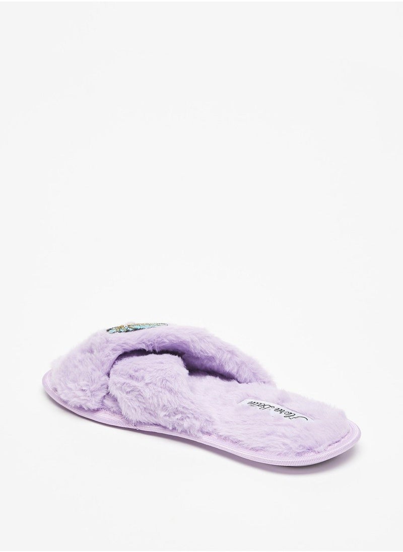 Flora Bella - Sequin Embellished Cross Strap Bedroom Slides - Image 1