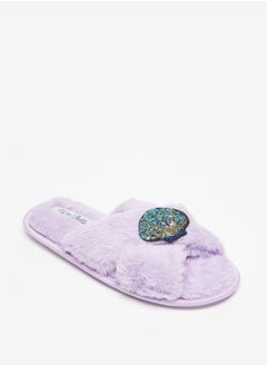 Sequin Embellished Cross Strap Bedroom Slides