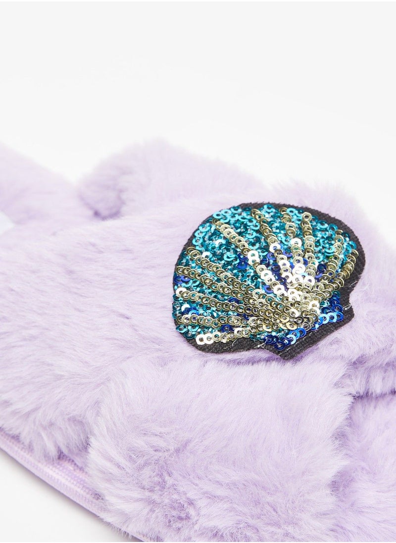 Flora Bella - Sequin Embellished Cross Strap Bedroom Slides - Image 1