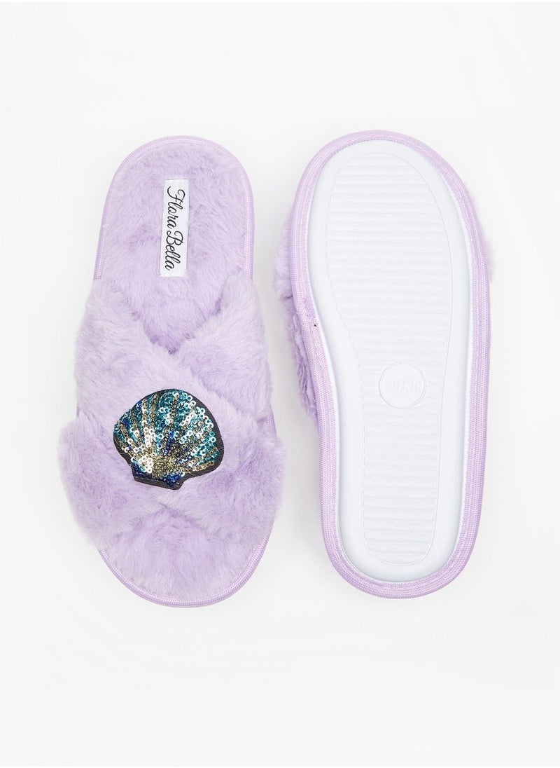 Flora Bella - Sequin Embellished Cross Strap Bedroom Slides - Image 1