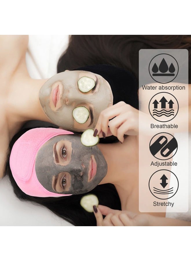Whaline Spa Facial Headbands 3 Pieces Make Up Wrap Head Terry Cloth Headband Soft Adjustable Towel Band for Face Washing Shower Facial Cover Yoga(Black, Pink, Gray) - Image 5