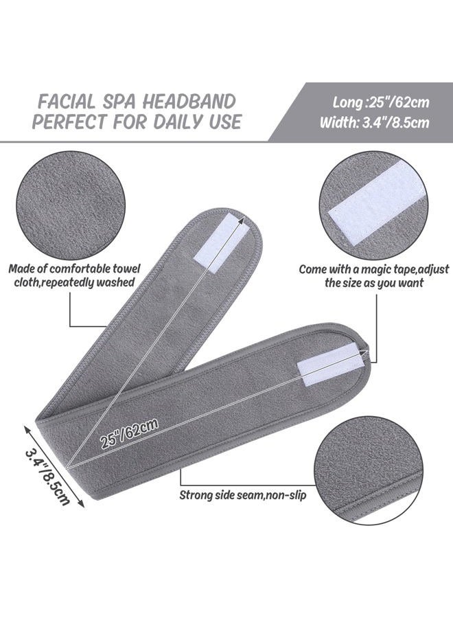 Whaline Spa Facial Headbands 3 Pieces Make Up Wrap Head Terry Cloth Headband Soft Adjustable Towel Band for Face Washing Shower Facial Cover Yoga(Black, Pink, Gray) - Image 2