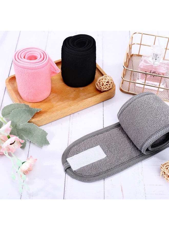 Whaline Spa Facial Headbands 3 Pieces Make Up Wrap Head Terry Cloth Headband Soft Adjustable Towel Band for Face Washing Shower Facial Cover Yoga(Black, Pink, Gray) - Image 3